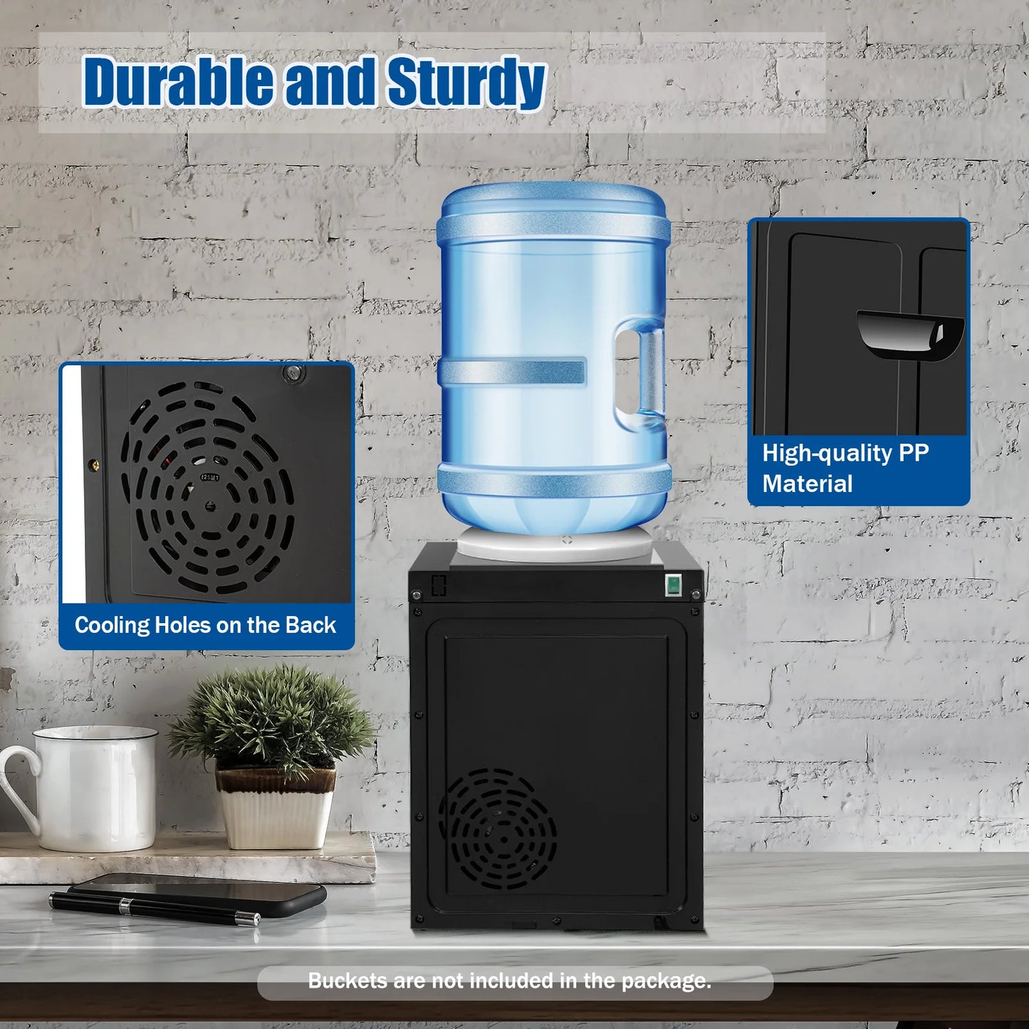 5 Gallons Countertop Hot and Cold Water Dispenser 3 Temperature Settings Top Loading Drinking Machine Home Office Use