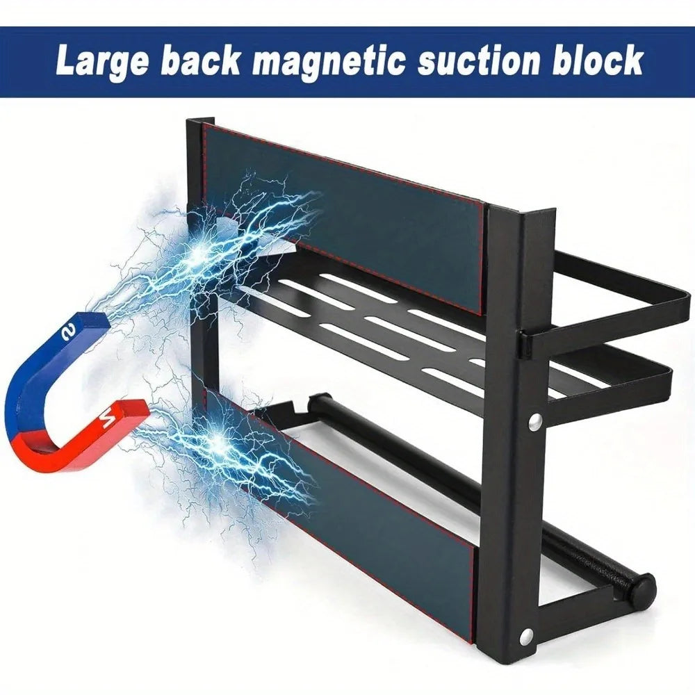 Magnetic Fridge Organizer Rack with Paper Towel Holder Multi-Functional Kitchen Storage Shelf Spice Rack Utensil Refrigerator