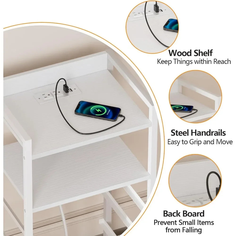 Nightstand with Led Light and Charging Station, Nightstand Side Table