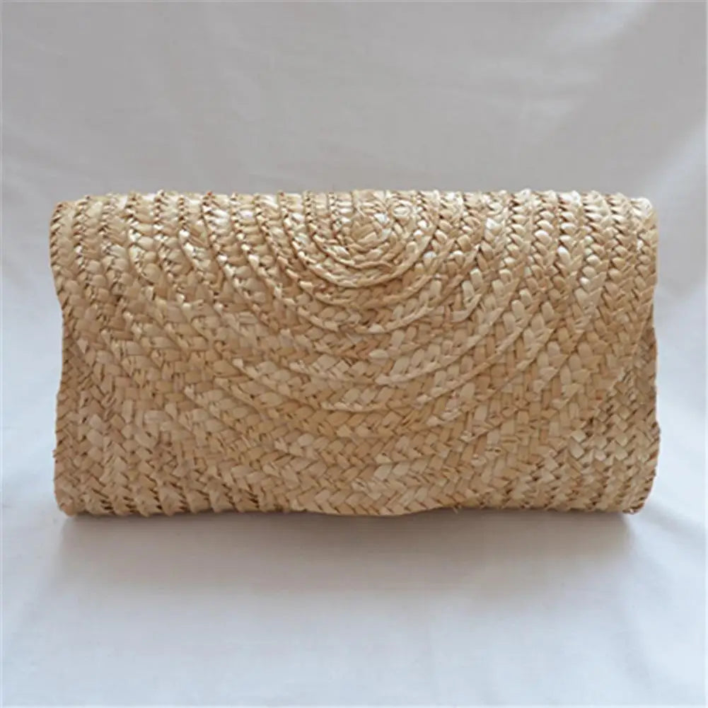 Women Wheat Straw Woven Clutch Casual Envelope Handbag Handmade Summer Beach Travel Purse Seaside Vacation Bags