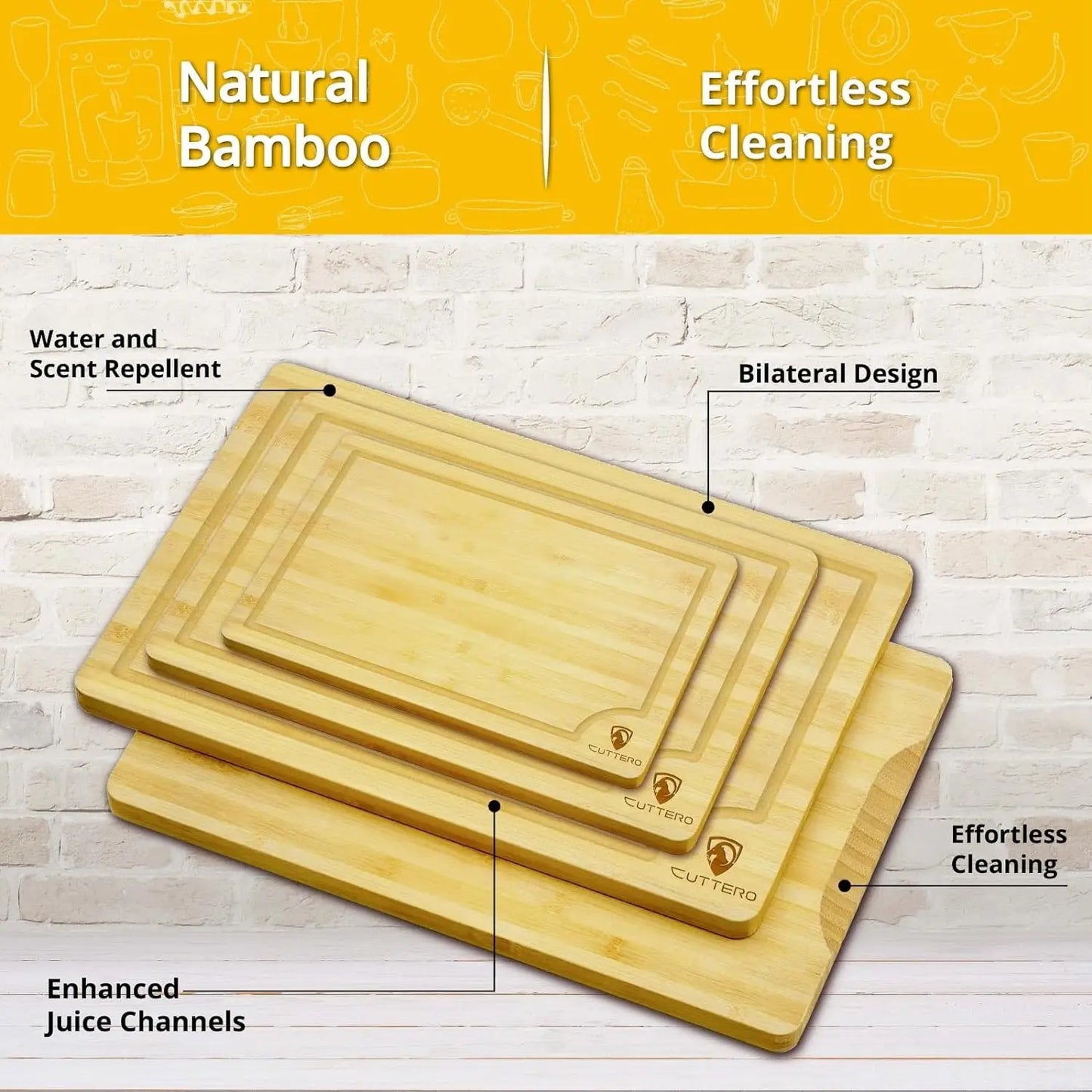 Cutting Boards for Kitchen - Bamboo Cutting Board Set of 4 Cutting Boards w/Juice Grooves Thick Chopping Board for Meat Veggies